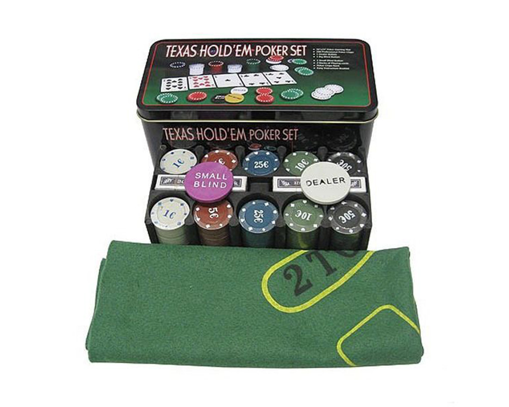 Набор для покера на 200 фишек с номиналом (металл. коробка)